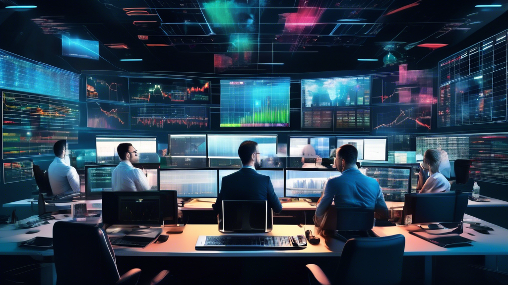 A visually engaging digital collage featuring a diverse group of professional traders analyzing data on multiple screens, each screen displaying dynamic charts and forex signals. Include a digital cal